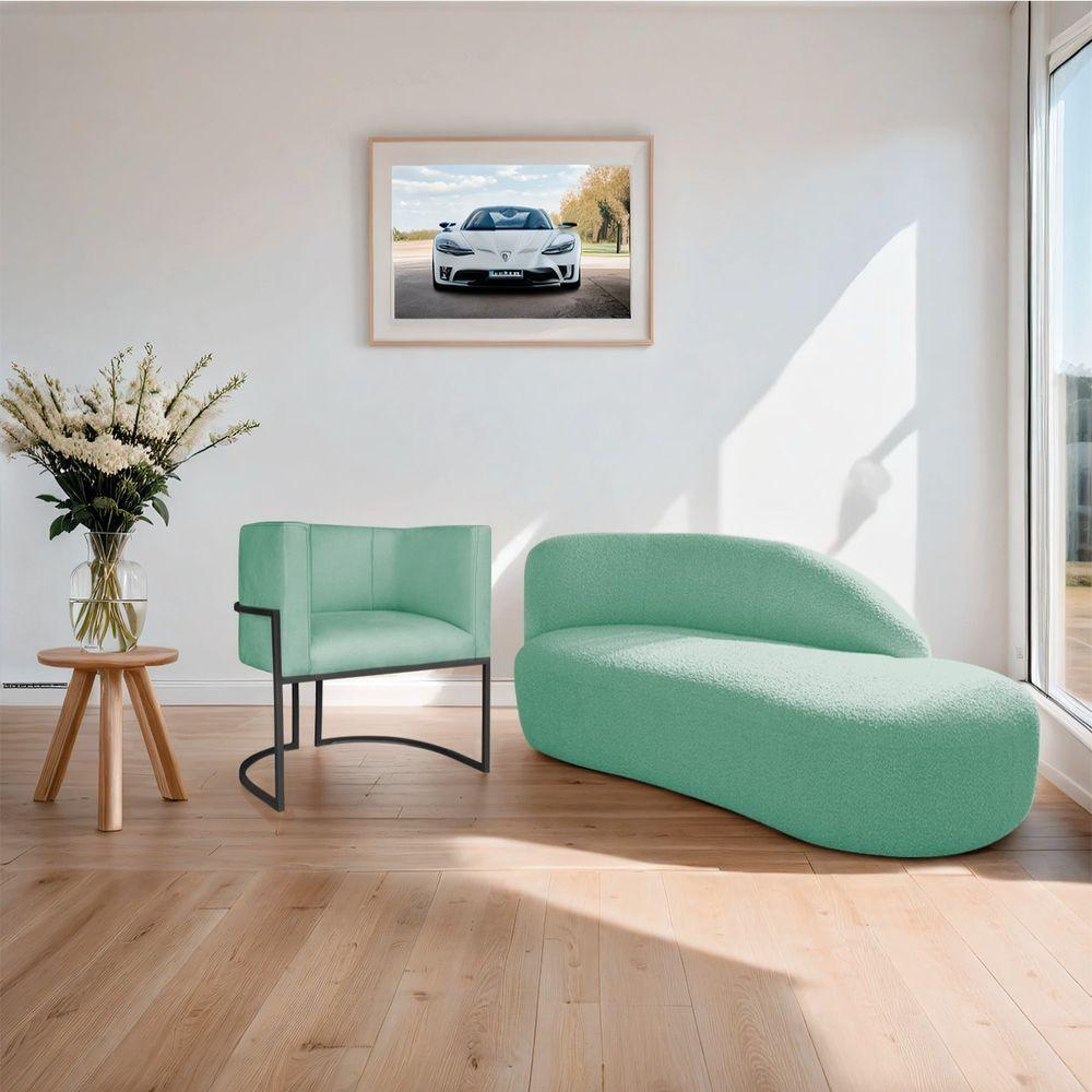 Kit Divã Luna 140cm Lado Direito E 01 Poltrona Base De Ferro Preto Suede Cor Azul Tiffany - 7