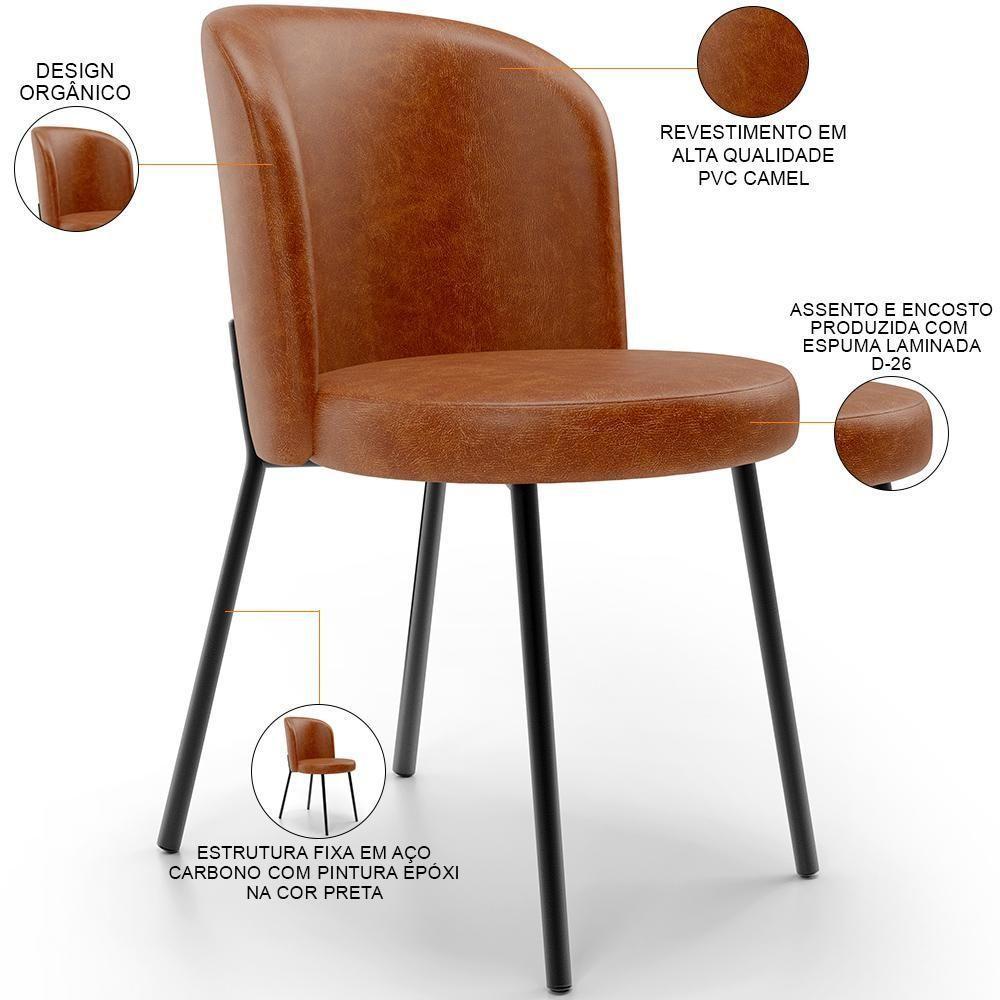 Kit 2 Cadeiras Sala De Jantar Estofada Gavi L02 Couríssimo Camel - 5