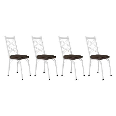 Kit 4 Cadeiras De Cozinha Delaware Estampado Imbuia Pés De Ferro Branco