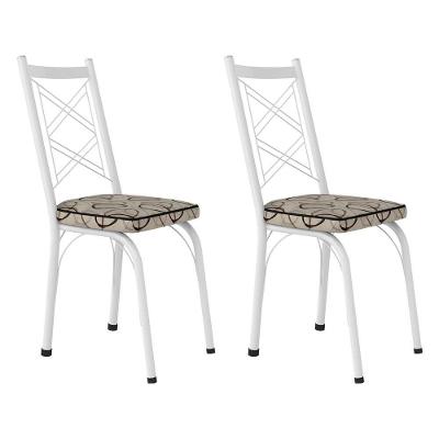 Kit 2 Cadeiras De Cozinha Delaware Estampado Cedro Pés De Ferro Branco