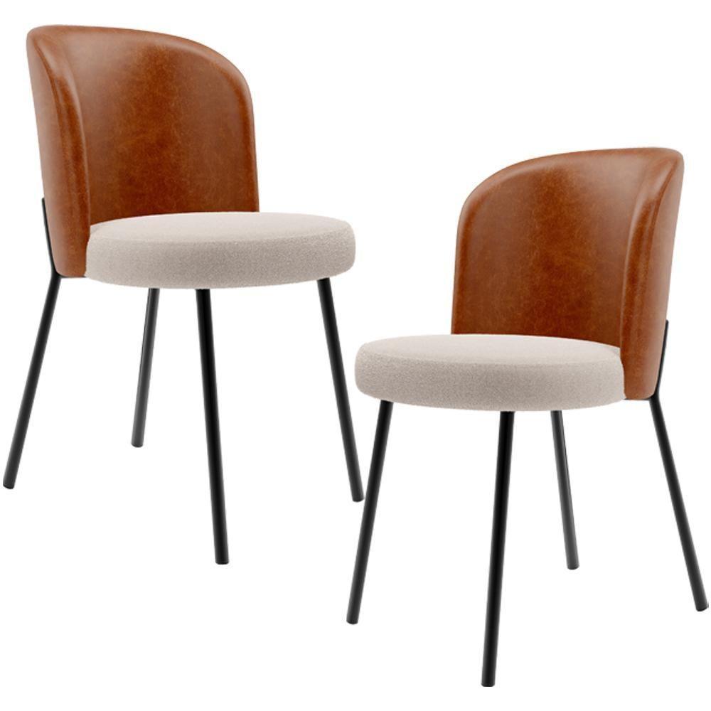 Kit 2 Cadeiras Sala De Jantar Estofada Gavi L02 Couríssimo Camel Bouclê Creme - 1