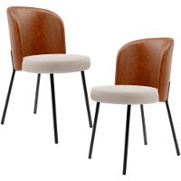 Kit 2 Cadeiras Sala De Jantar Estofada Gavi L02 Couríssimo Camel Bouclê Creme - 1