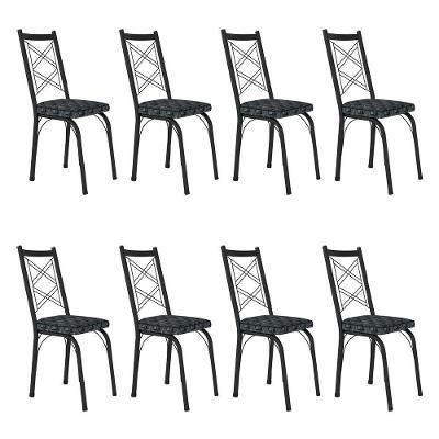 Kit 8 Cadeiras De Cozinha Delaware Estampado Mosaico Silver Pés De Ferro Preto
