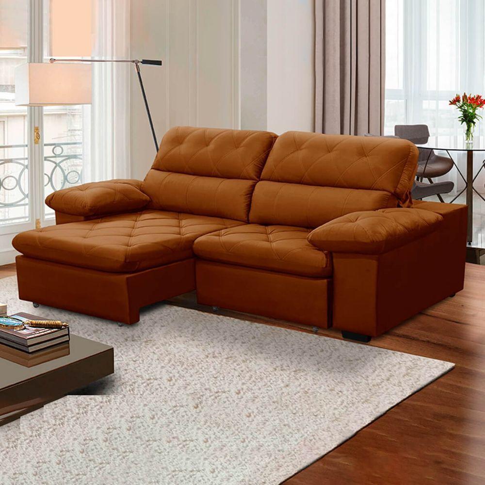 Sofa Retratil Reclinavel 2 Lugares 2,00m Crystal Veludo Laranja Lansofbr - 1
