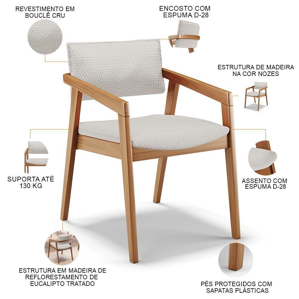 Kit 03 Cadeiras Para Sala De Jantar Estar Living Giorgia B04 Bouclê Cru - 2