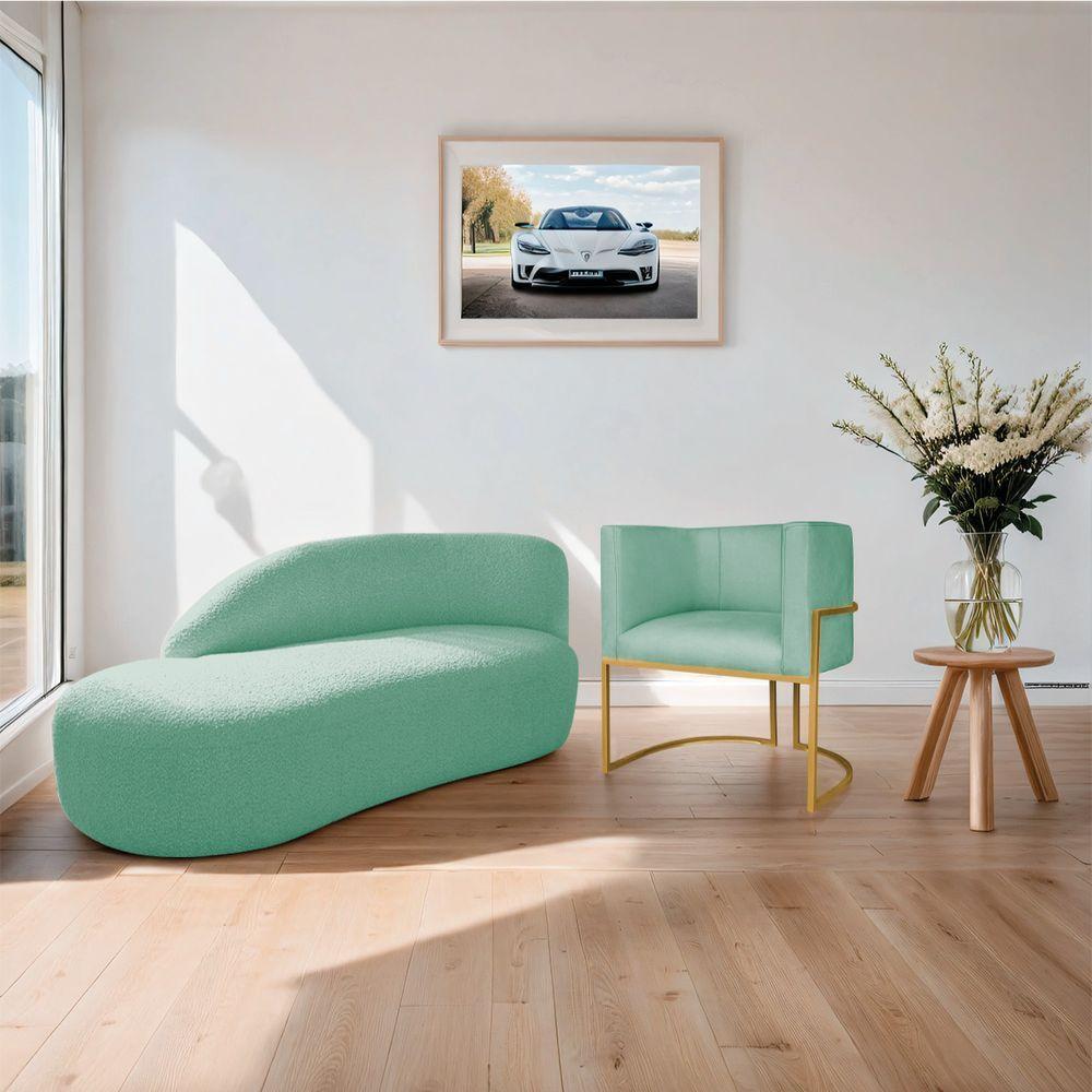 Kit Divã Luna 140cm Lado Esquerdo E 01 Poltrona Base De Ferro Dourado Suede Cor Azul Tiffany - 8