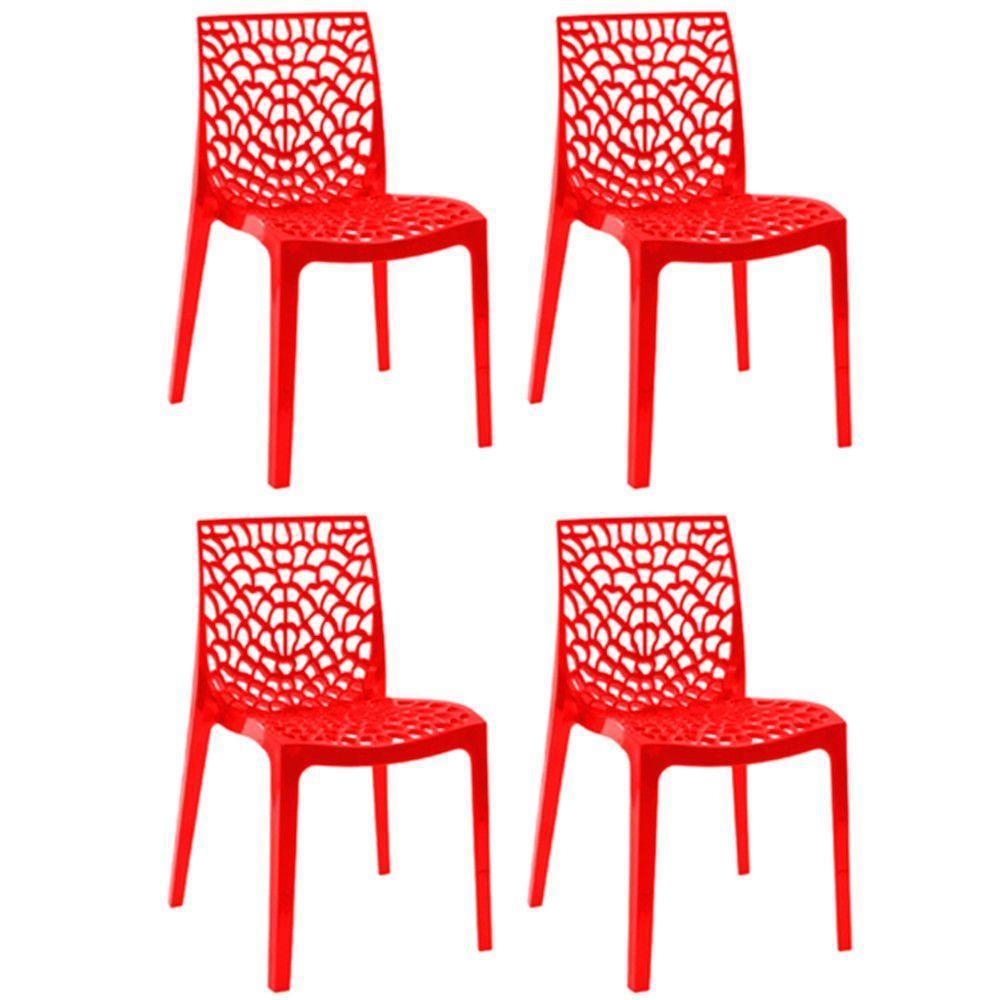 Kit 4 Cadeiras Gruvyer Estrutura Em Polipropileno Fratini Vermelho - 1
