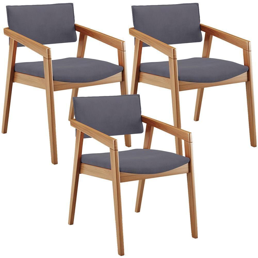 Kit 03 Cadeiras Para Sala De Jantar Estar Living Giorgia B04 Suede Cinza - 1