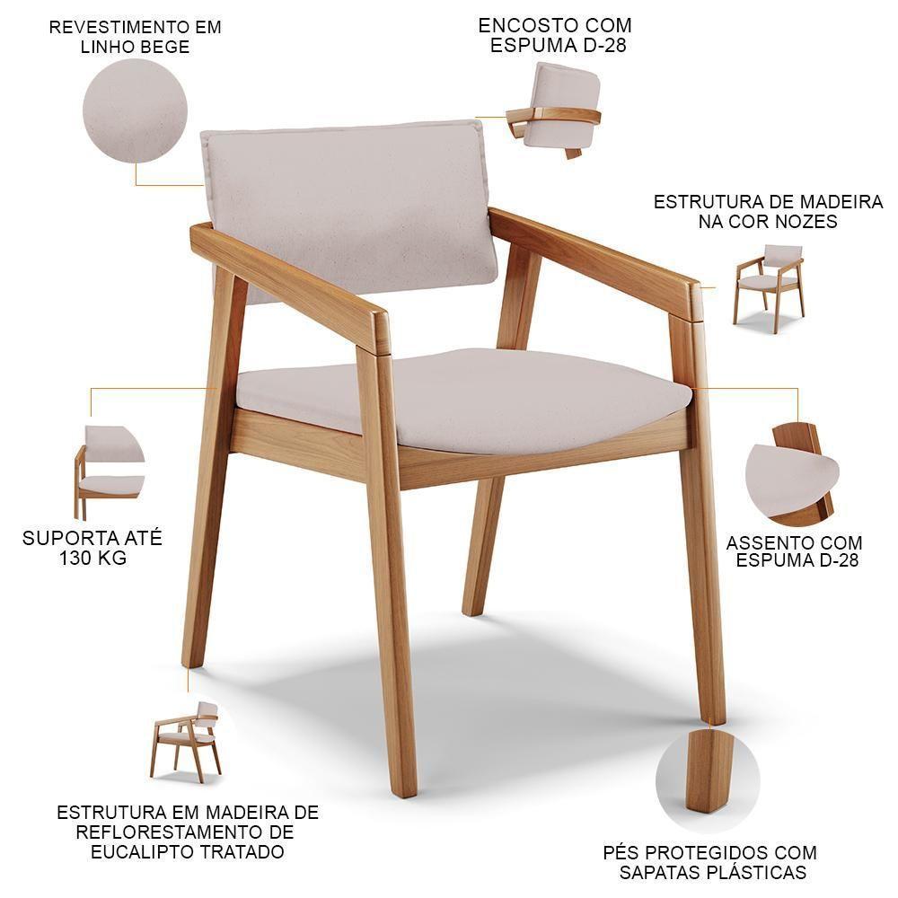 Kit 03 Cadeiras Para Sala De Jantar Estar Living Giorgia B04 Linho Bege - 8