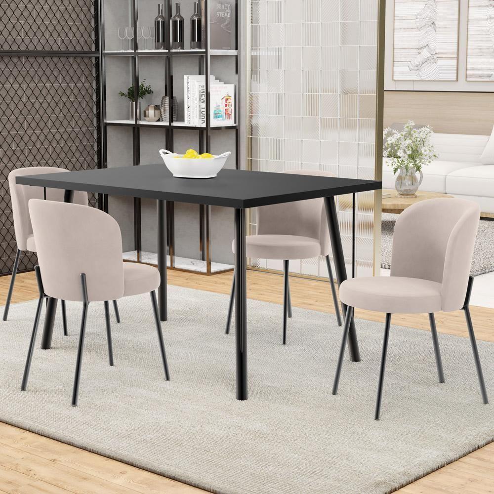 Kit 6 Cadeiras Sala De Jantar Estofada Gavi L02 Suede Bege - 6