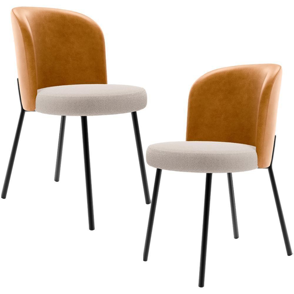 Kit 2 Cadeiras Sala De Jantar Estofada Gavi L02 Couríssimo Whisky Bouclê Creme - 1