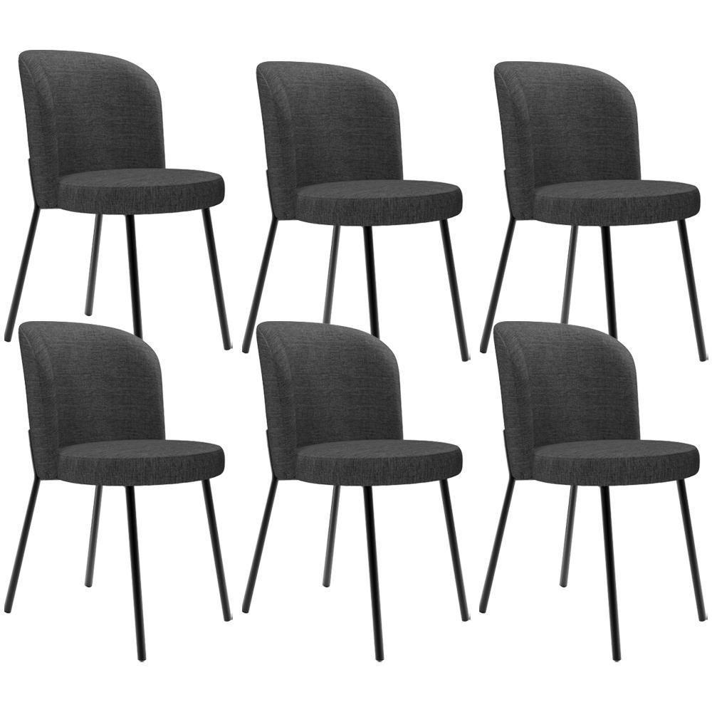 Kit 6 Cadeiras Sala De Jantar Estofada Gavi L02 Linho Cinza Escuro - 1