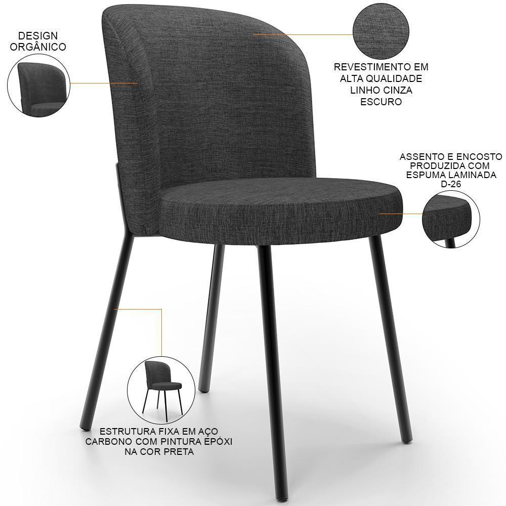 Kit 6 Cadeiras Sala De Jantar Estofada Gavi L02 Linho Cinza Escuro - 7