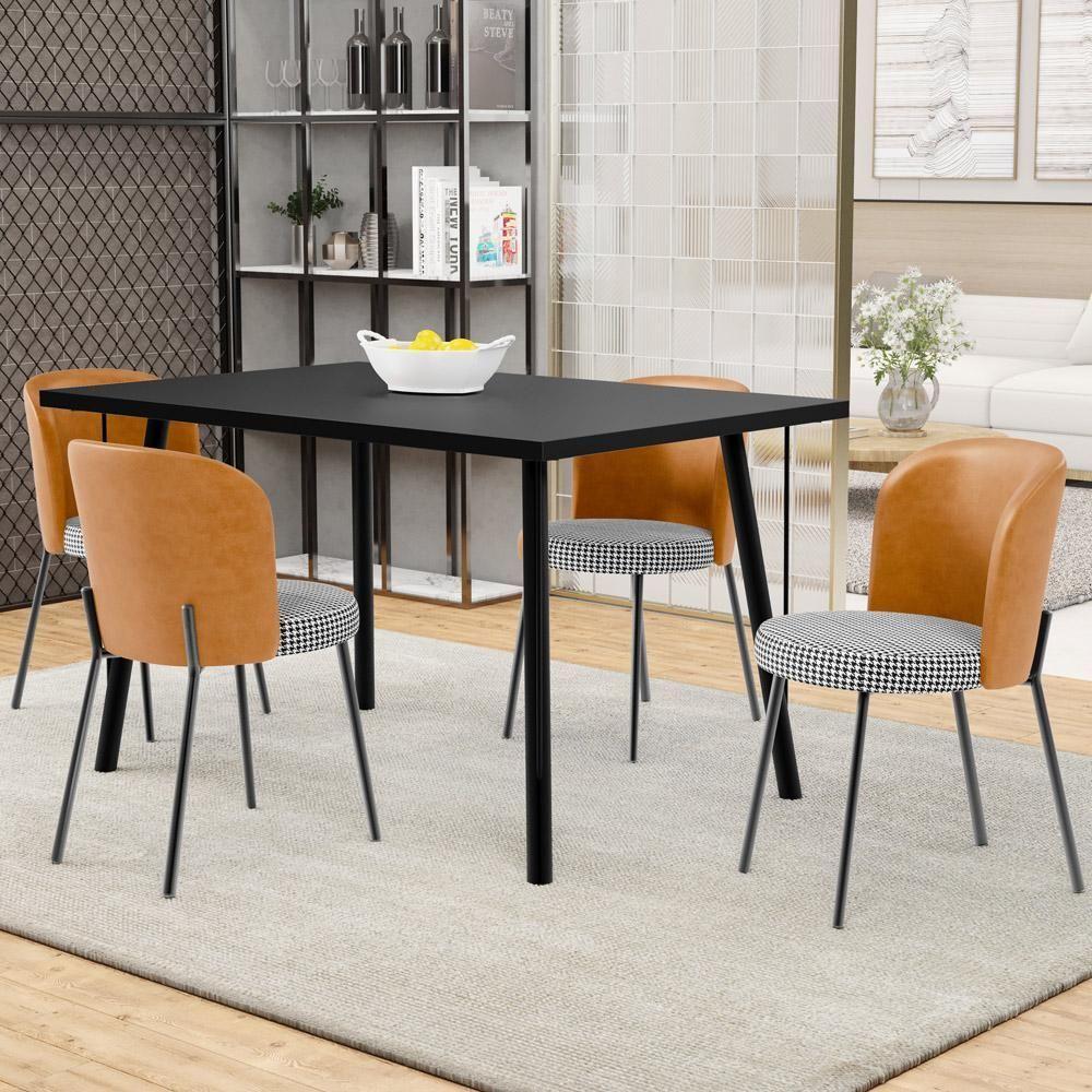 Kit 6 Cadeiras Sala De Jantar Estofada Gavi L02 Couríssimo Whisky Pied Poule - 2