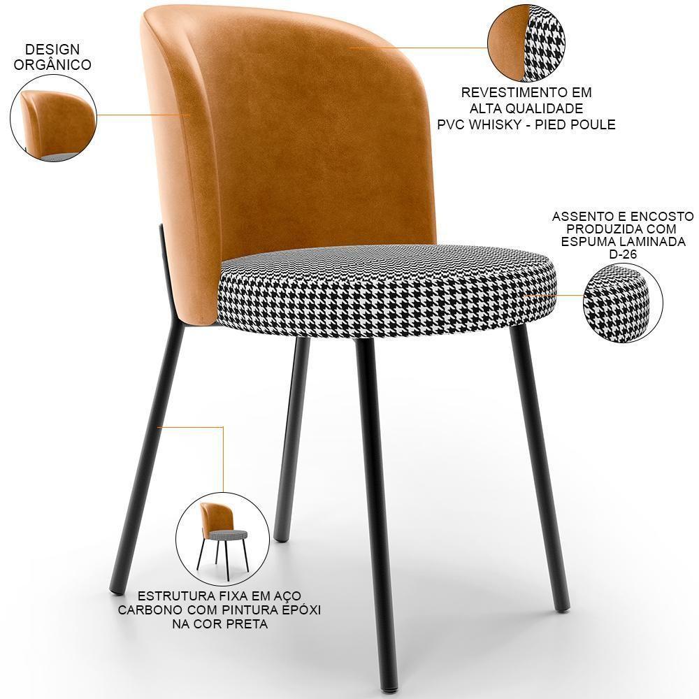 Kit 6 Cadeiras Sala De Jantar Estofada Gavi L02 Couríssimo Whisky Pied Poule - 5