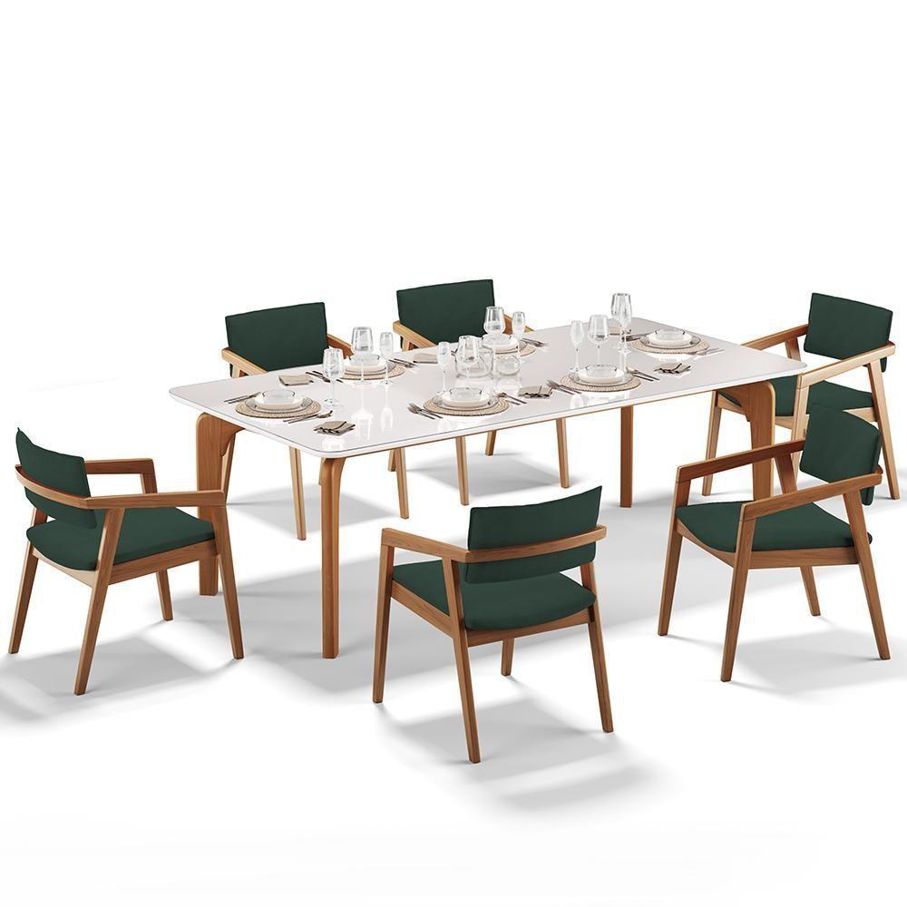 Kit 06 Cadeiras Para Sala De Jantar Estar Living Giorgia B04 Suede Verde Musgo - 3