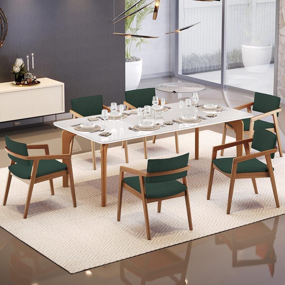 Kit 06 Cadeiras Para Sala De Jantar Estar Living Giorgia B04 Suede Verde Musgo - 8