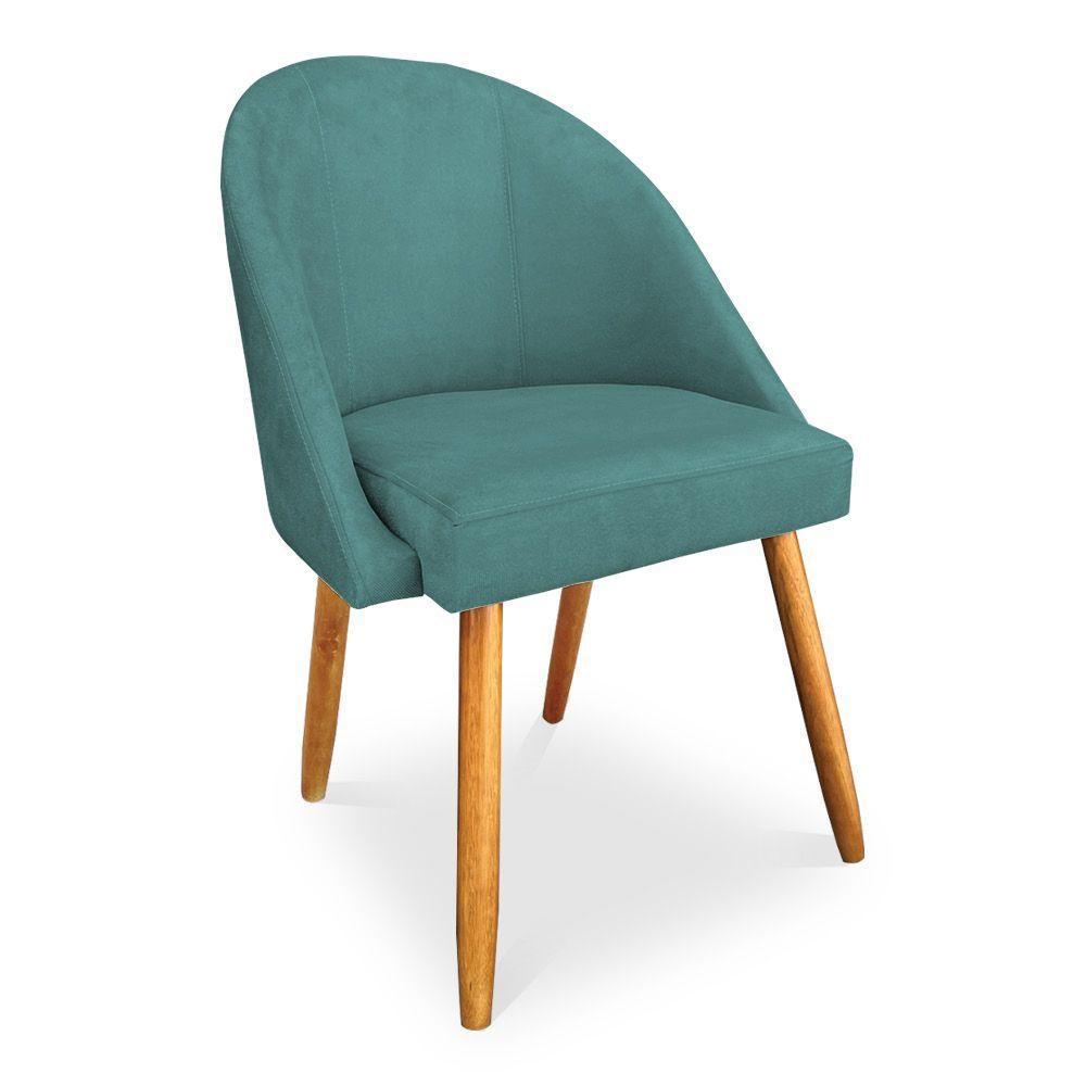 Cadeira De Jantar Bela Suede Azul Turquesa Pés Palito Castanho - 1