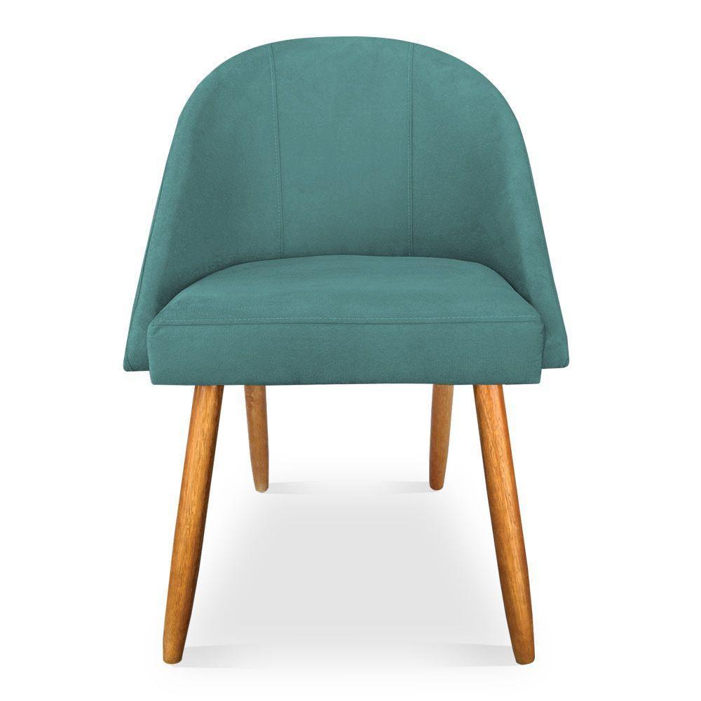 Cadeira De Jantar Bela Suede Azul Turquesa Pés Palito Castanho - 4