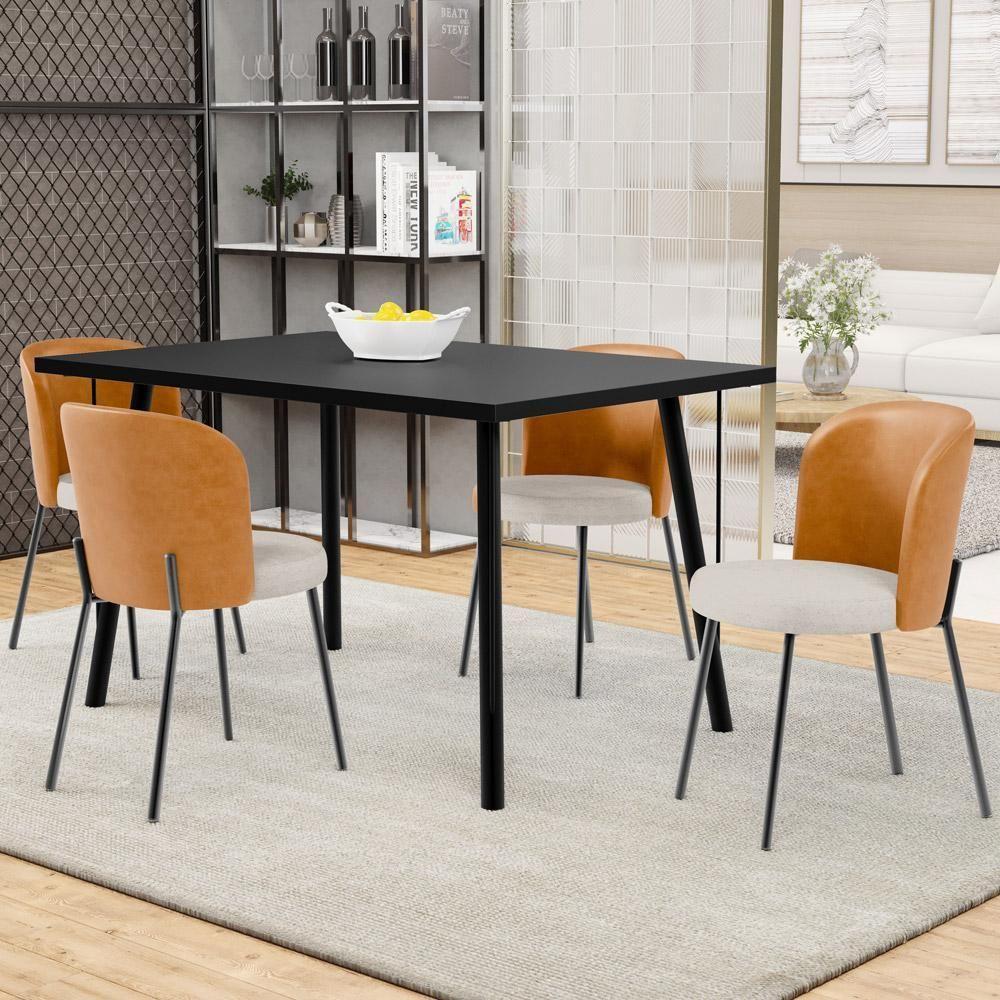 Kit 5 Cadeiras Sala De Jantar Estofada Gavi L02 Couríssimo Whisky Linho Cru - 5