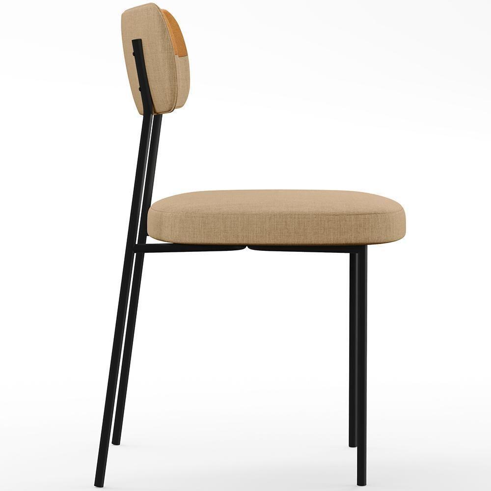 Kit 08 Cadeira Decorativa Estofada Para Sala De Jantar Melina L02 Linho Bege Escuro Couríssimo Whisky - Lyam Decor - 4