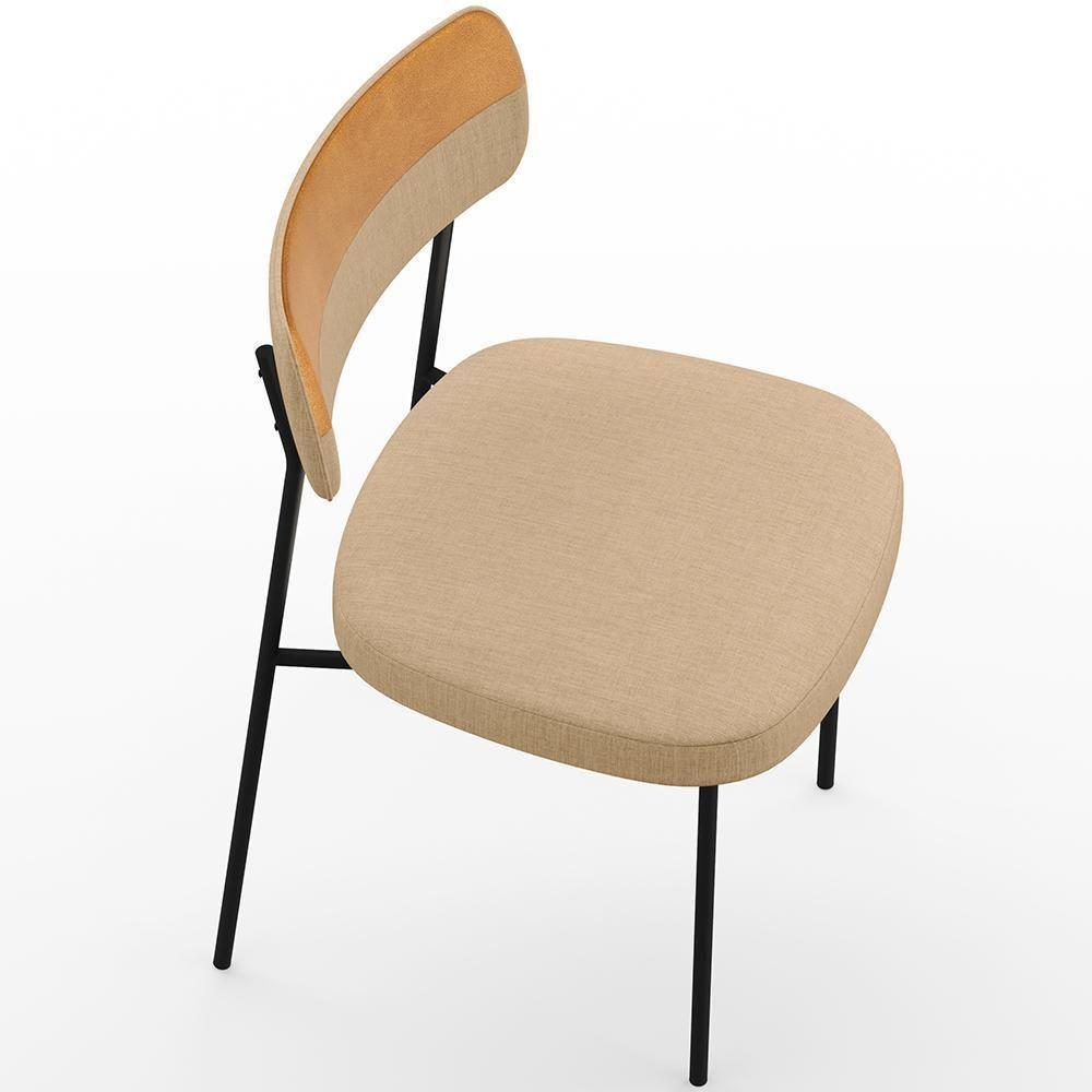 Kit 08 Cadeira Decorativa Estofada Para Sala De Jantar Melina L02 Linho Bege Escuro Couríssimo Whisky - Lyam Decor - 5