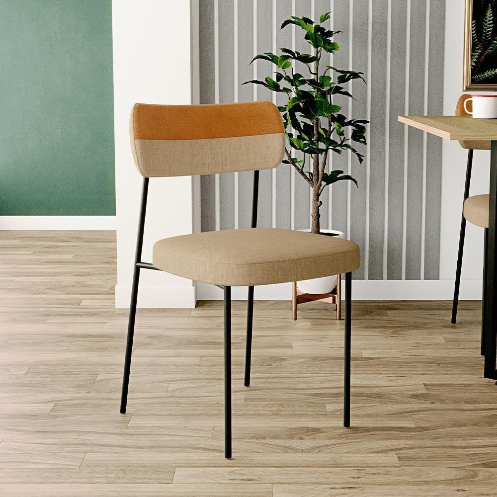 Kit 08 Cadeira Decorativa Estofada Para Sala De Jantar Melina L02 Linho Bege Escuro Couríssimo Whisky - Lyam Decor - 6