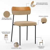 Kit 08 Cadeira Decorativa Estofada Para Sala De Jantar Melina L02 Linho Bege Escuro Couríssimo Whisky - Lyam Decor - 7