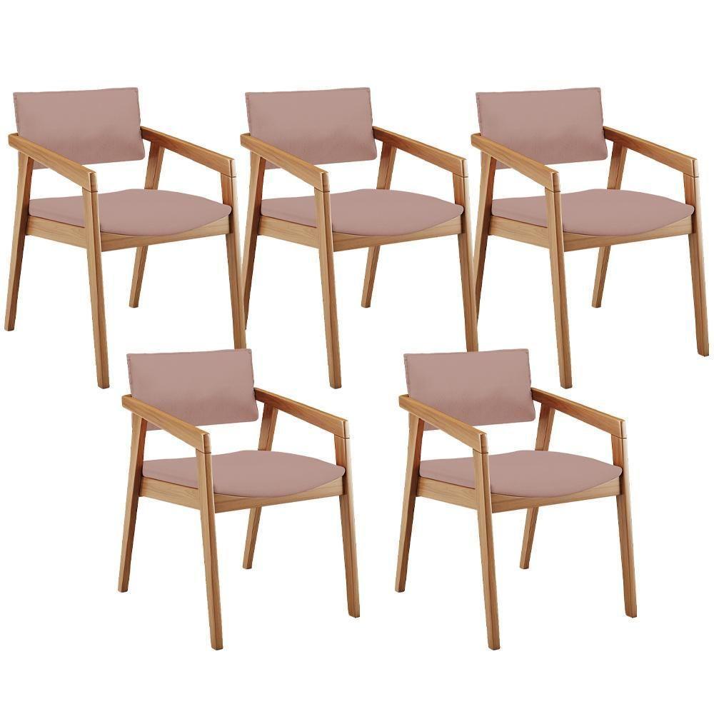 Kit 05 Cadeiras Para Sala De Jantar Estar Living Giorgia B04 Linho Rosê - 1