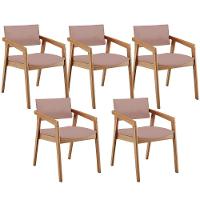 Kit 05 Cadeiras Para Sala De Jantar Estar Living Giorgia B04 Linho Rosê - 1
