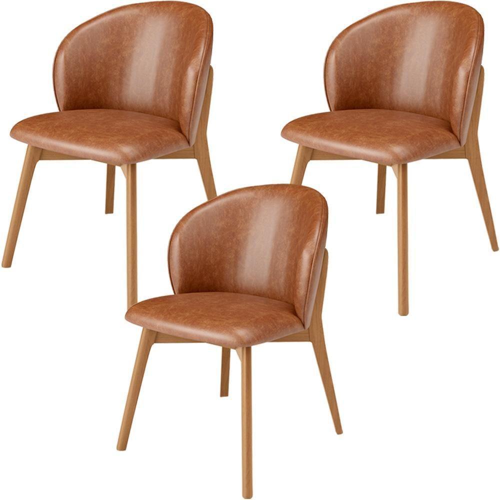 Kit 03 Cadeiras De Jantar E Estar Living Estofada Mia L02 Couríssimo Camel - 1