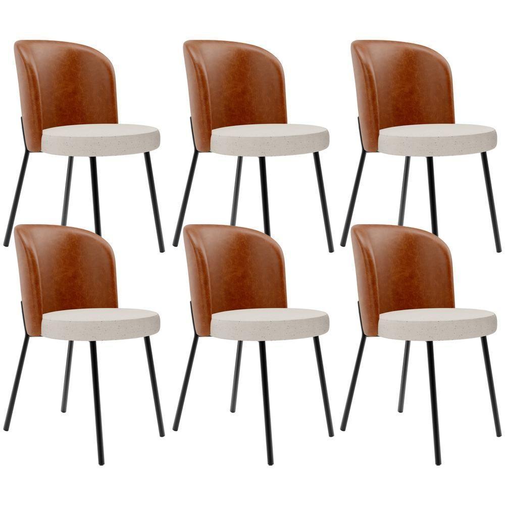 Kit 6 Cadeiras Sala De Jantar Estofada Gavi L02 Couríssimo Camel Linho Cru - 1