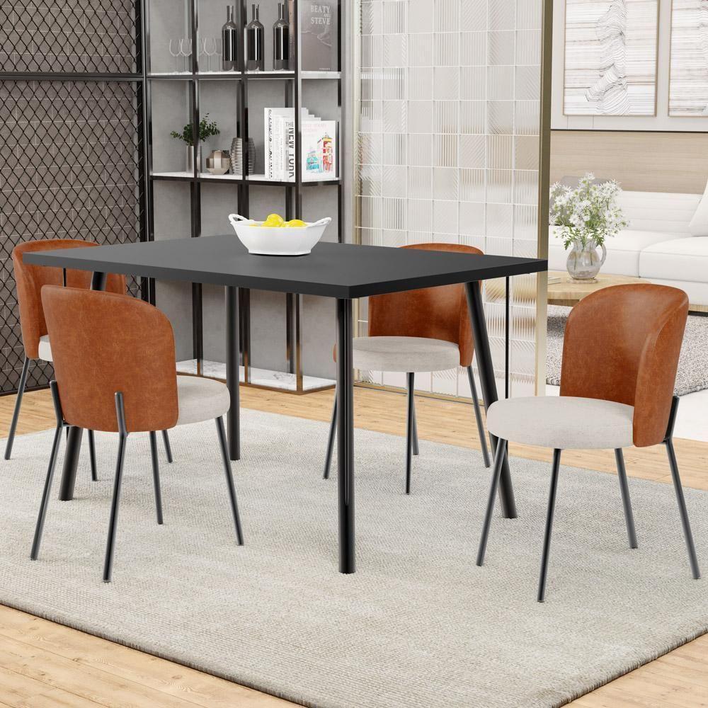 Kit 6 Cadeiras Sala De Jantar Estofada Gavi L02 Couríssimo Camel Linho Cru - 6