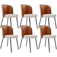 Kit 6 Cadeiras Sala De Jantar Estofada Gavi L02 Couríssimo Camel Linho Cru - 1