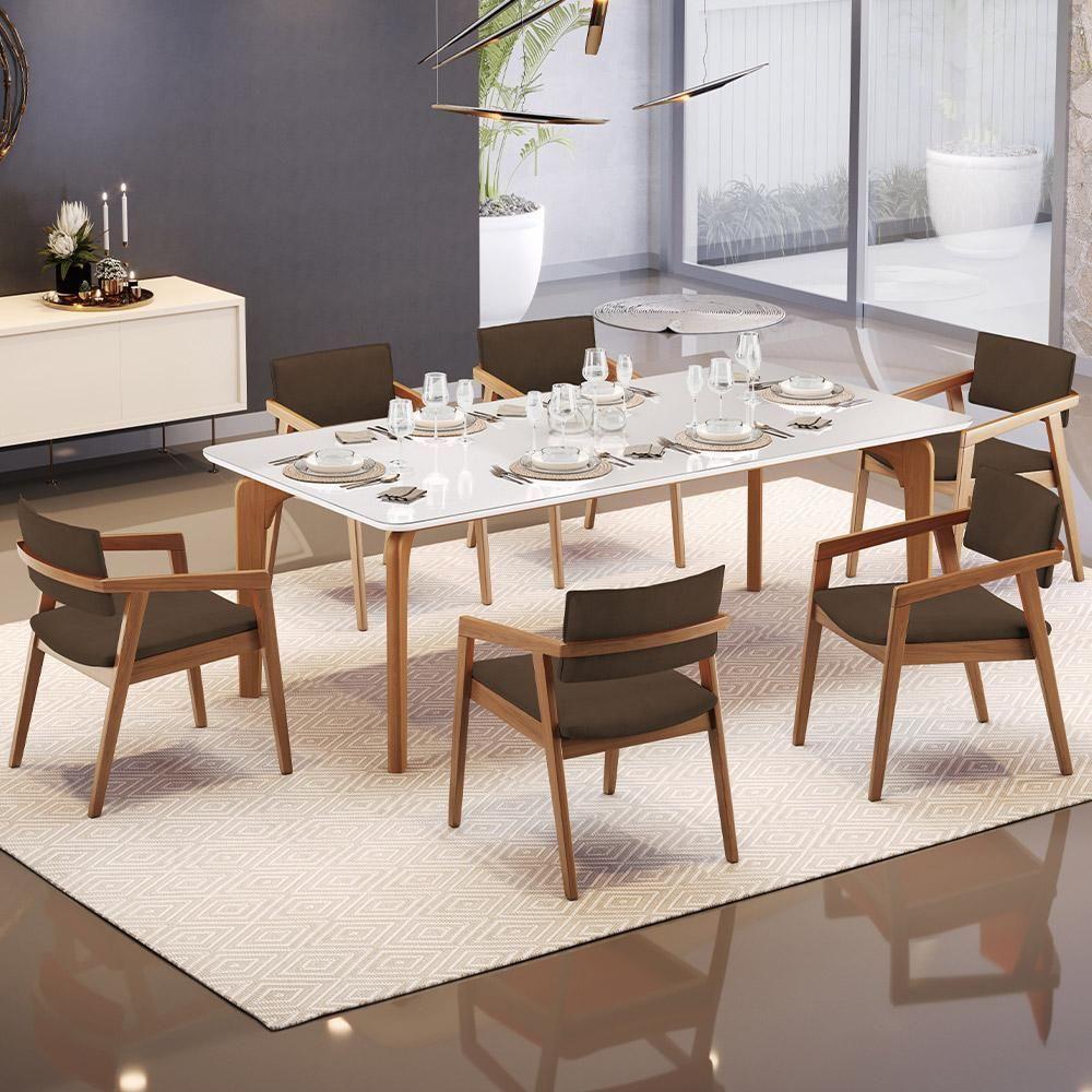 Kit 05 Cadeiras Para Sala De Jantar Estar Living Giorgia B04 Suede Marrom - 7