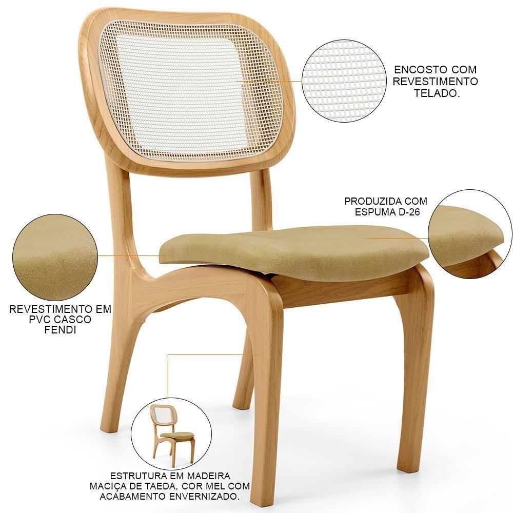 Kit 4 Cadeiras Para Sala De Jantar Estofada E Tela Mariah L02 Couríssimo Fendi - 7