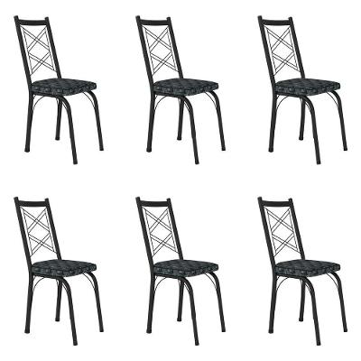 Kit 6 Cadeiras De Cozinha Delaware Estampado Mosaico Silver Pés De Ferro Preto