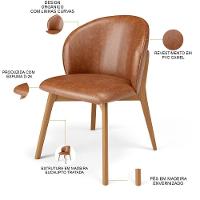 Kit 02 Cadeiras De Jantar E Estar Living Estofada Mia L02 Couríssimo Camel - 7