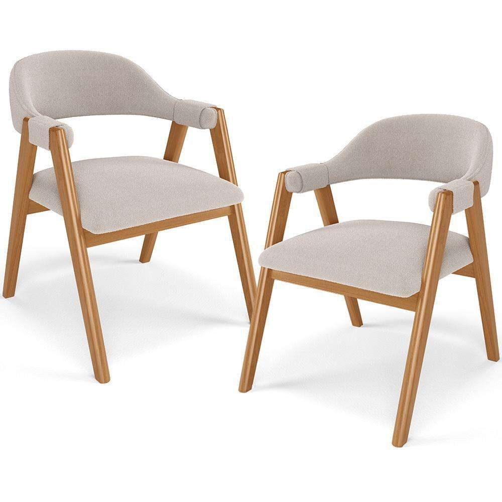 Kit 02 Cadeiras De Jantar E Estar Living Estofada Nadja L02 Bouclê Bege - 1