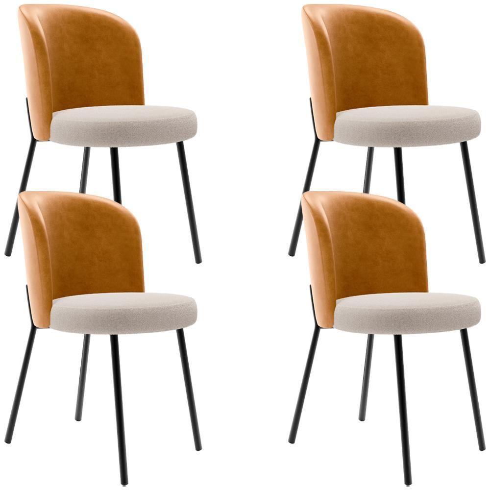 Kit 4 Cadeiras Sala De Jantar Estofada Gavi L02 Couríssimo Whisky Bouclê Creme - 1