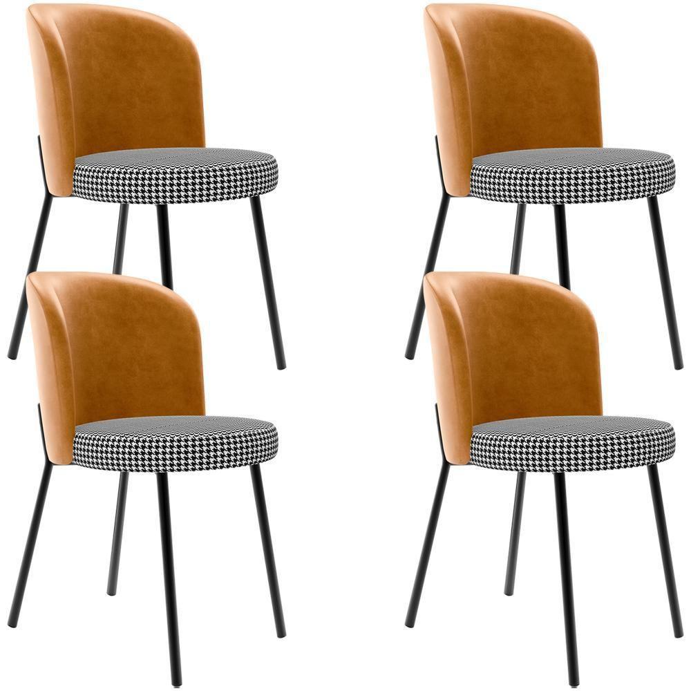 Kit 4 Cadeiras Sala De Jantar Estofada Gavi L02 Couríssimo Whisky Pied Poule - 1
