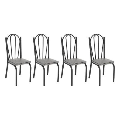 Kit 4 Cadeiras De Cozinha Alabama Estampado Platina Pés De Ferro Preto