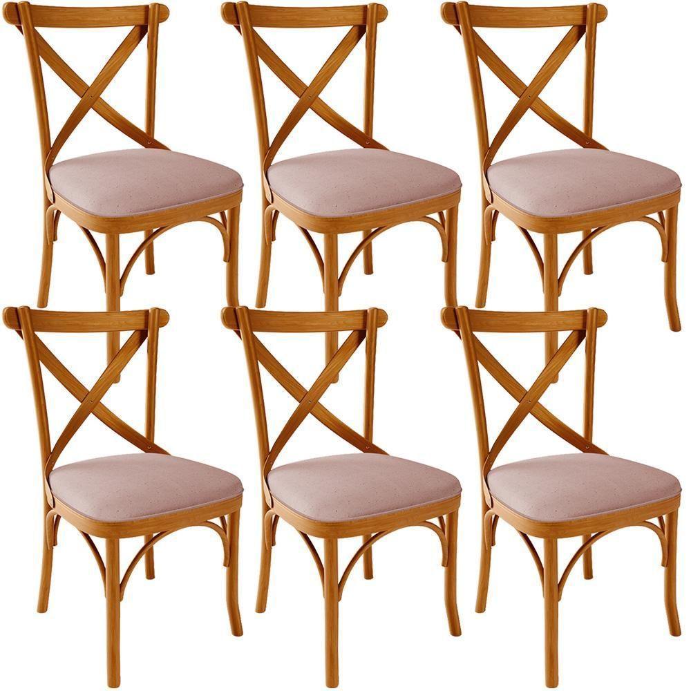 Kit 06 Cadeiras Para Sala De Jantar E Estar Living Estofada ávila L02 Linho Rosê - Lyam - 1