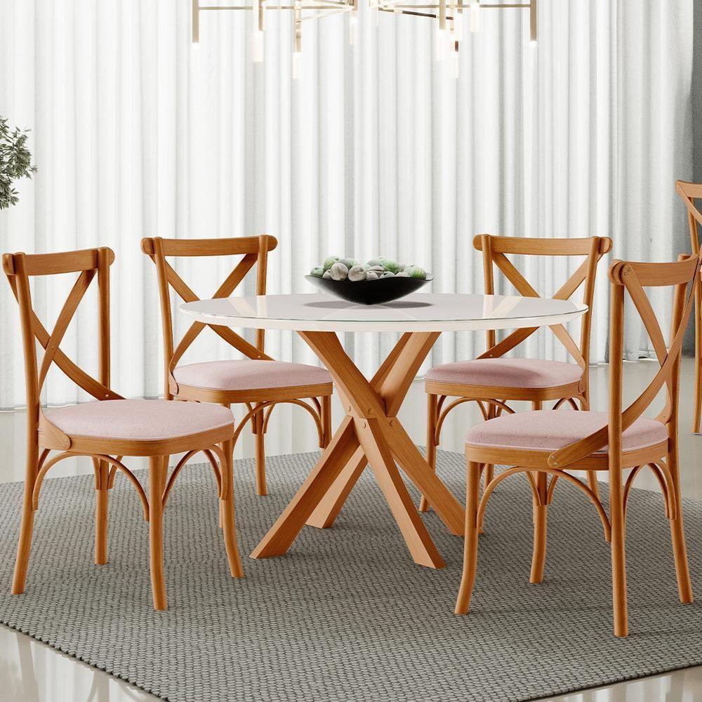 Kit 06 Cadeiras Para Sala De Jantar E Estar Living Estofada ávila L02 Linho Rosê - Lyam - 8