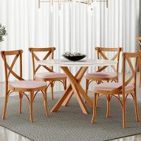 Kit 06 Cadeiras Para Sala De Jantar E Estar Living Estofada ávila L02 Linho Rosê - Lyam - 8