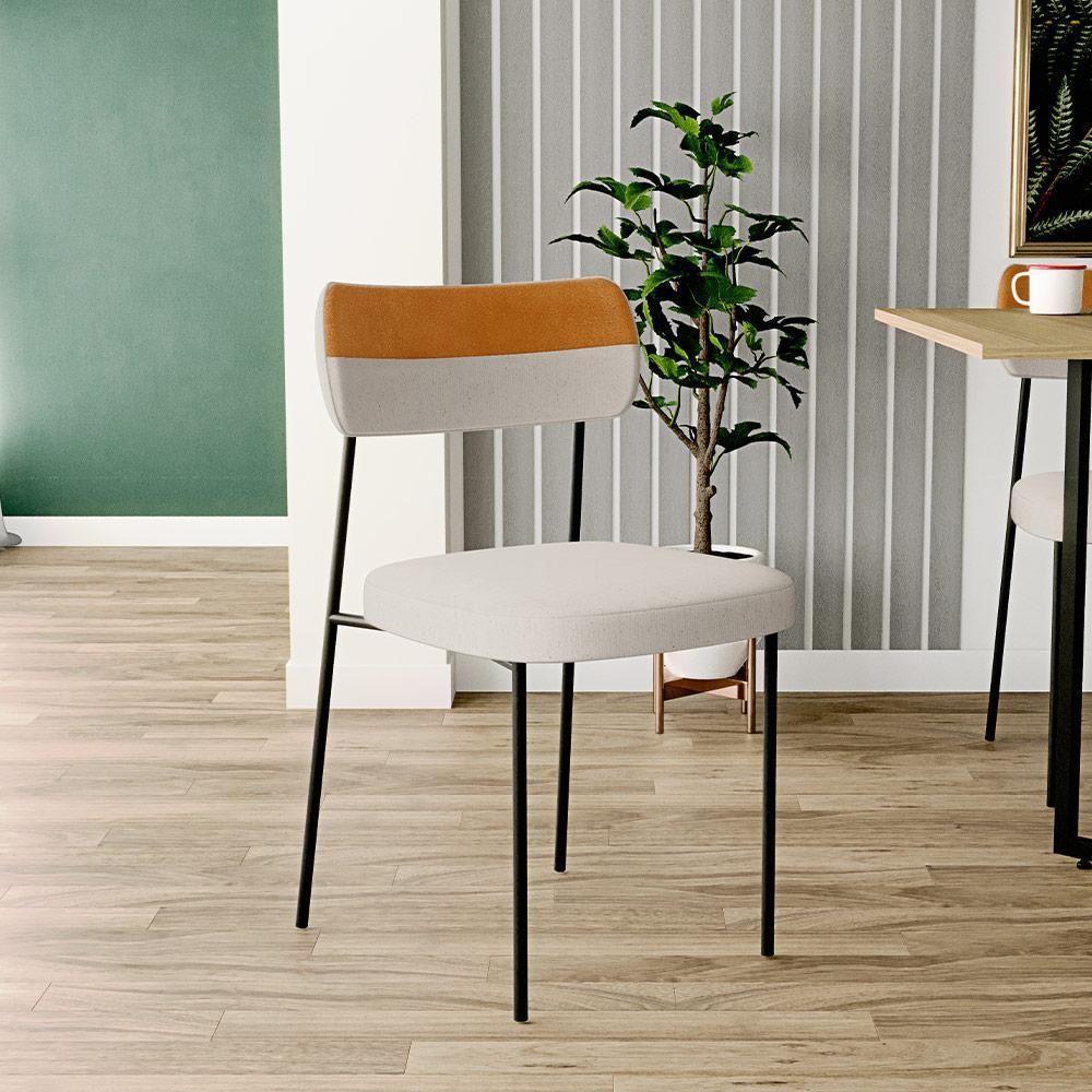 Kit 02 Cadeira Decorativa Estofada Para Sala De Jantar Melina L02 Linho Cru Couríssimo Whisky - Lyam Decor - 6