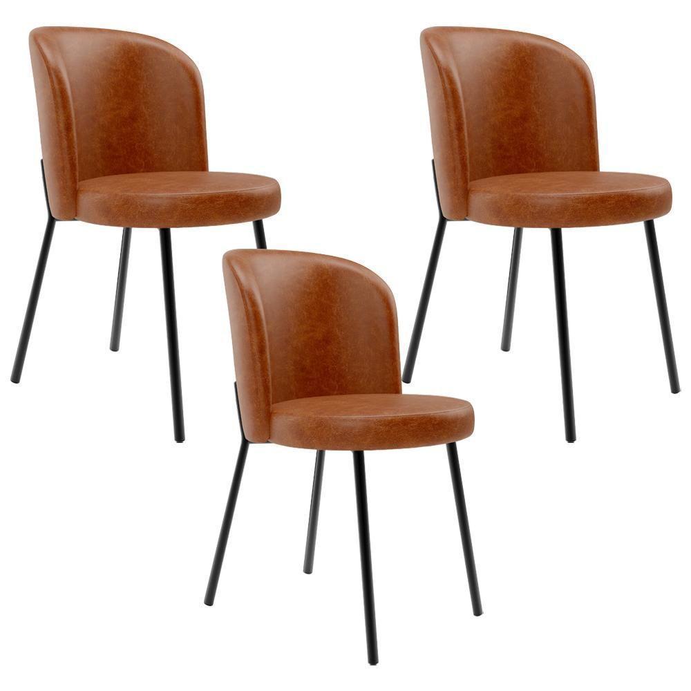 Kit 3 Cadeiras Sala De Jantar Estofada Gavi L02 Couríssimo Camel - 1