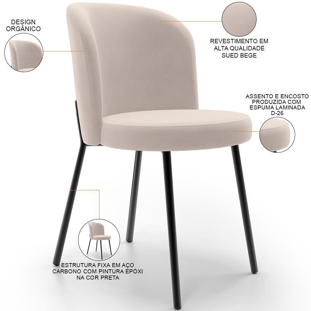 Kit 5 Cadeiras Sala De Jantar Estofada Gavi L02 Suede Bege - 7