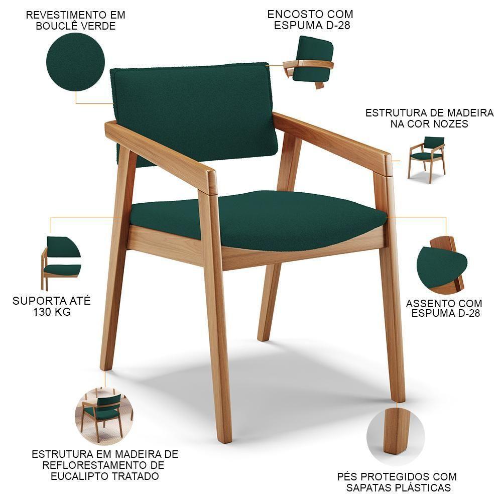 Kit 03 Cadeiras Para Sala De Jantar Estar Living Giorgia B04 Bouclê Verde - 8