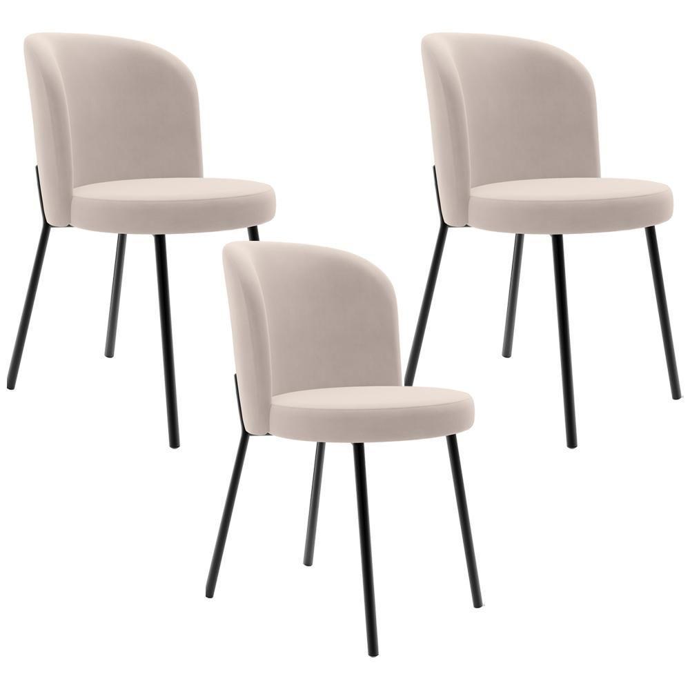Kit 3 Cadeiras Sala De Jantar Estofada Gavi L02 Suede Bege - 1